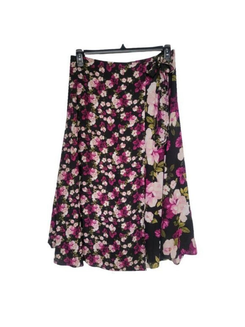 ✨Calvin Klein Size 10 Women's Midi Skirt Faux Wrap Floral Black Pink A-Line New✨ - Picture 2 of 8